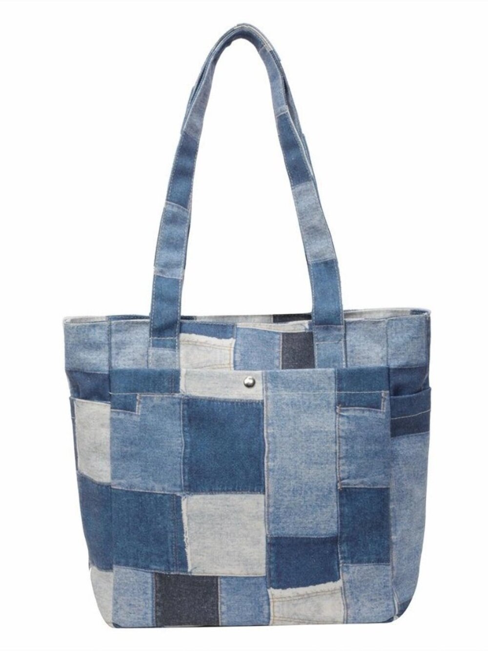 Printed Patchwork Denim Large Shoulder Tote Handbag